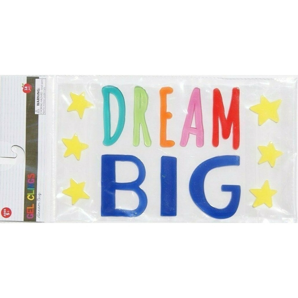 NEW Gel Window Cling Decoration DREAM BIG stars 14 pc Inspirational Motivational
